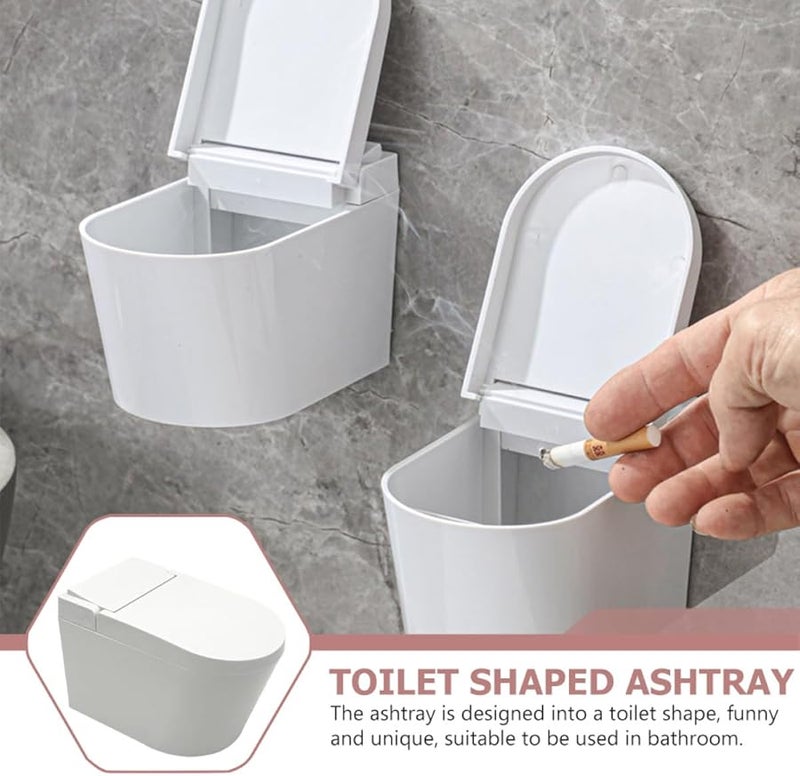 علبة سجائر بيضاء مثبتة على الحائط مع غطاء على شكل مرحاض صغير مقاوم للريح لحاوية رماد الحمام - Image 5